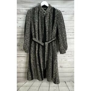 Saxton Hall Women's Vintage Tweed Wool Cape Black White Belted One Button 11/12